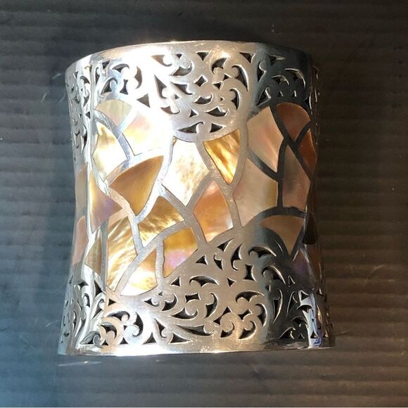LOIS HILL Tall Sterling Silver Abalone Mosaic Inlay Cuff Bracelet - Picture 15 of 17